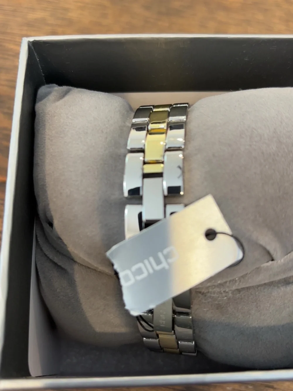 Chico's Metallic Silver Jewelry Box with Logo